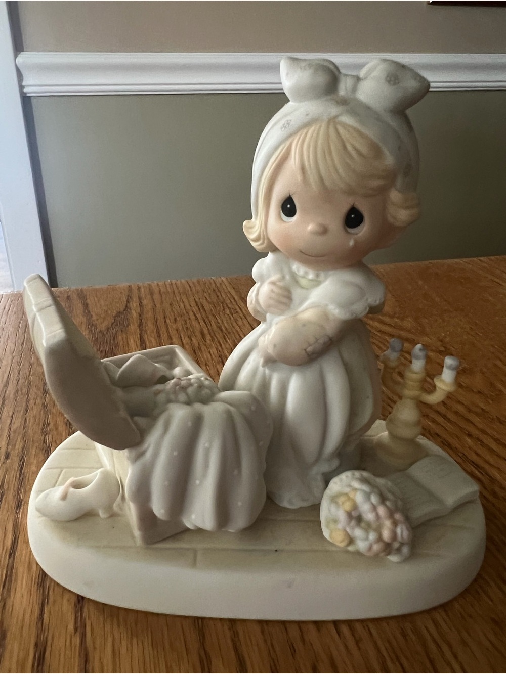 Precious Moments White and Cream Sewing Girl Figurine